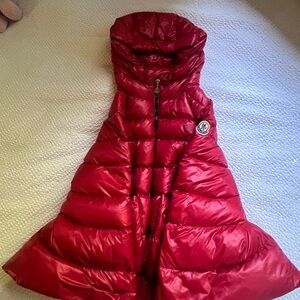 Moncler Cherry Red Quilted Poncho With Sleeves